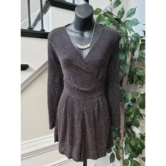 Dorothy Perkins Romper Womens Size 10 Black Glitter Long Sleeve Wrap V Neck - Picture 10 of 12